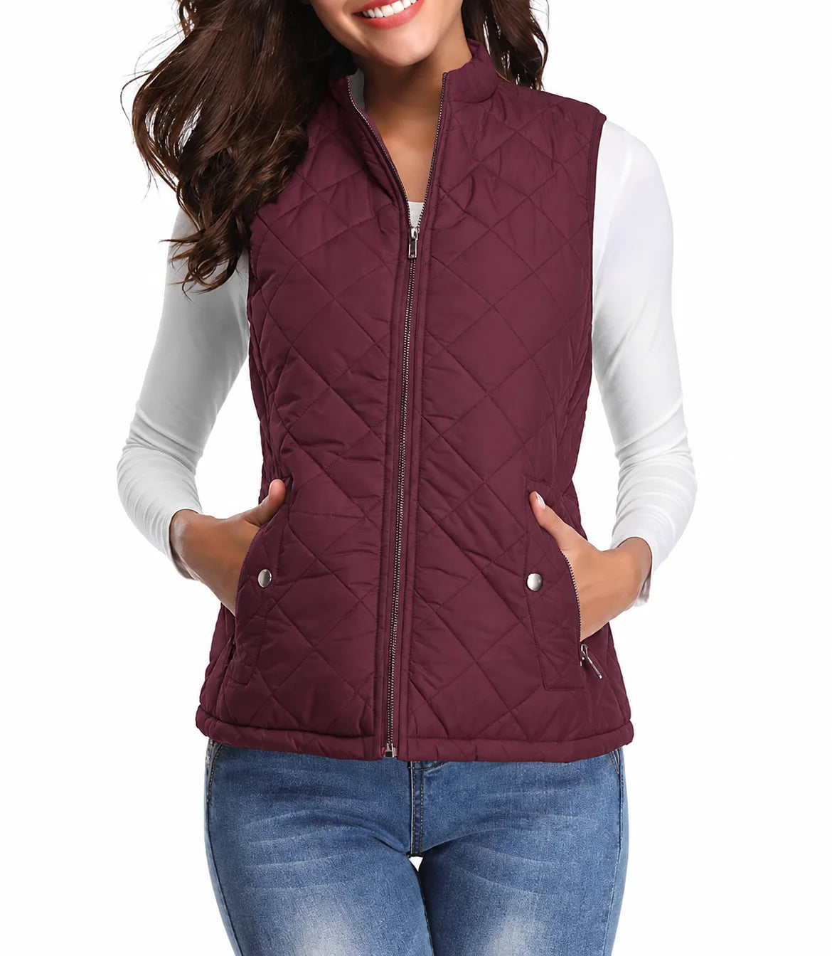 Amaia | Women’s Stand Collar Zip Front Sleeveless Vest