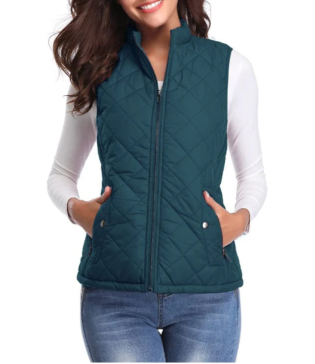 Amaia | Women’s Stand Collar Zip Front Sleeveless Vest
