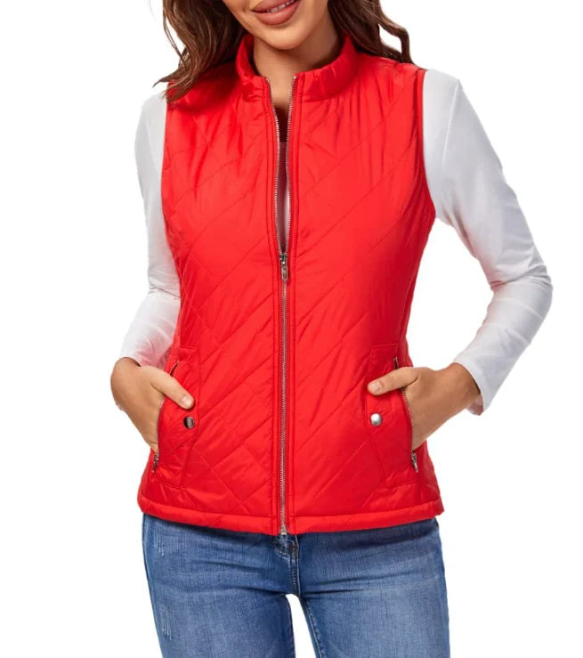 Amaia | Women’s Stand Collar Zip Front Sleeveless Vest