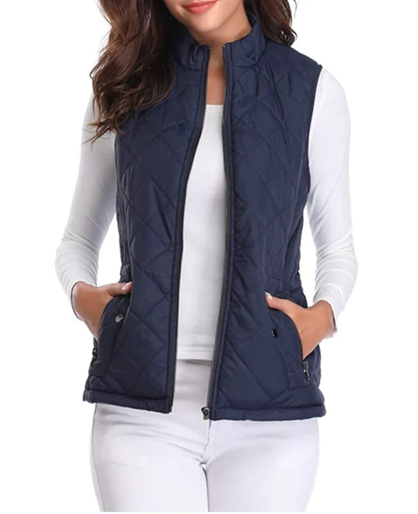 Amaia | Women’s Stand Collar Zip Front Sleeveless Vest