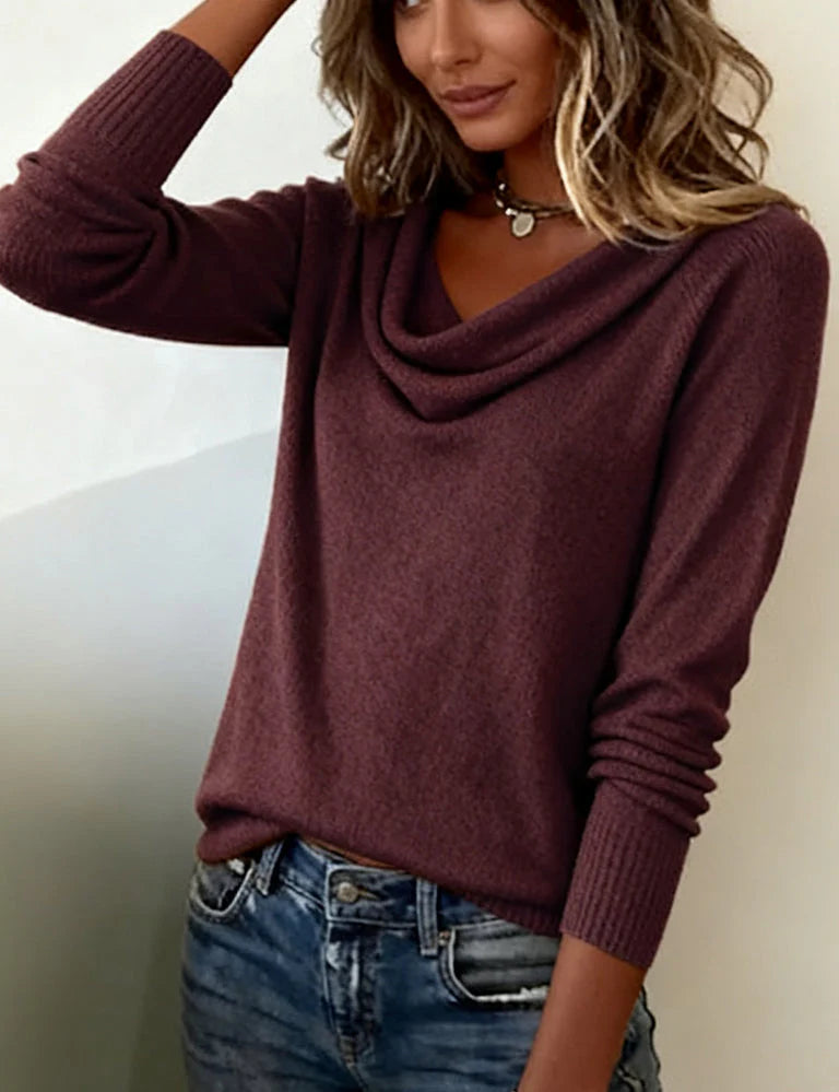 Amaka | Women’s Long Sleeve Cowl Neck Ribbed Sweater