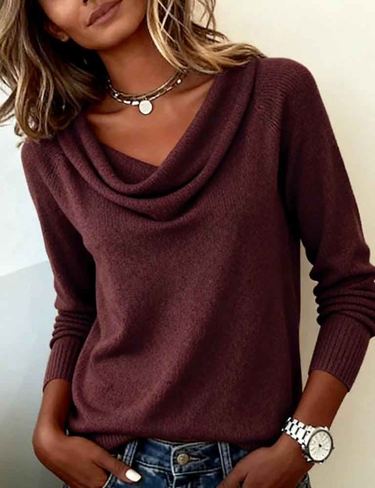 Amaka | Women’s Long Sleeve Cowl Neck Ribbed Sweater
