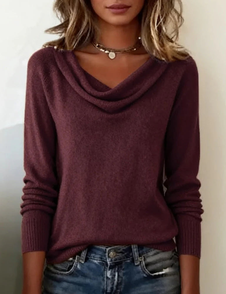 Amaka | Women’s Long Sleeve Cowl Neck Ribbed Sweater