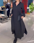 Amala | Women’s Long Sleeve V Neck Collared Flowy Maxi Dress