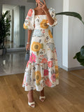Amalia | Women’s Floral Square Neck Puff Sleeve Tiered Maxi Dress