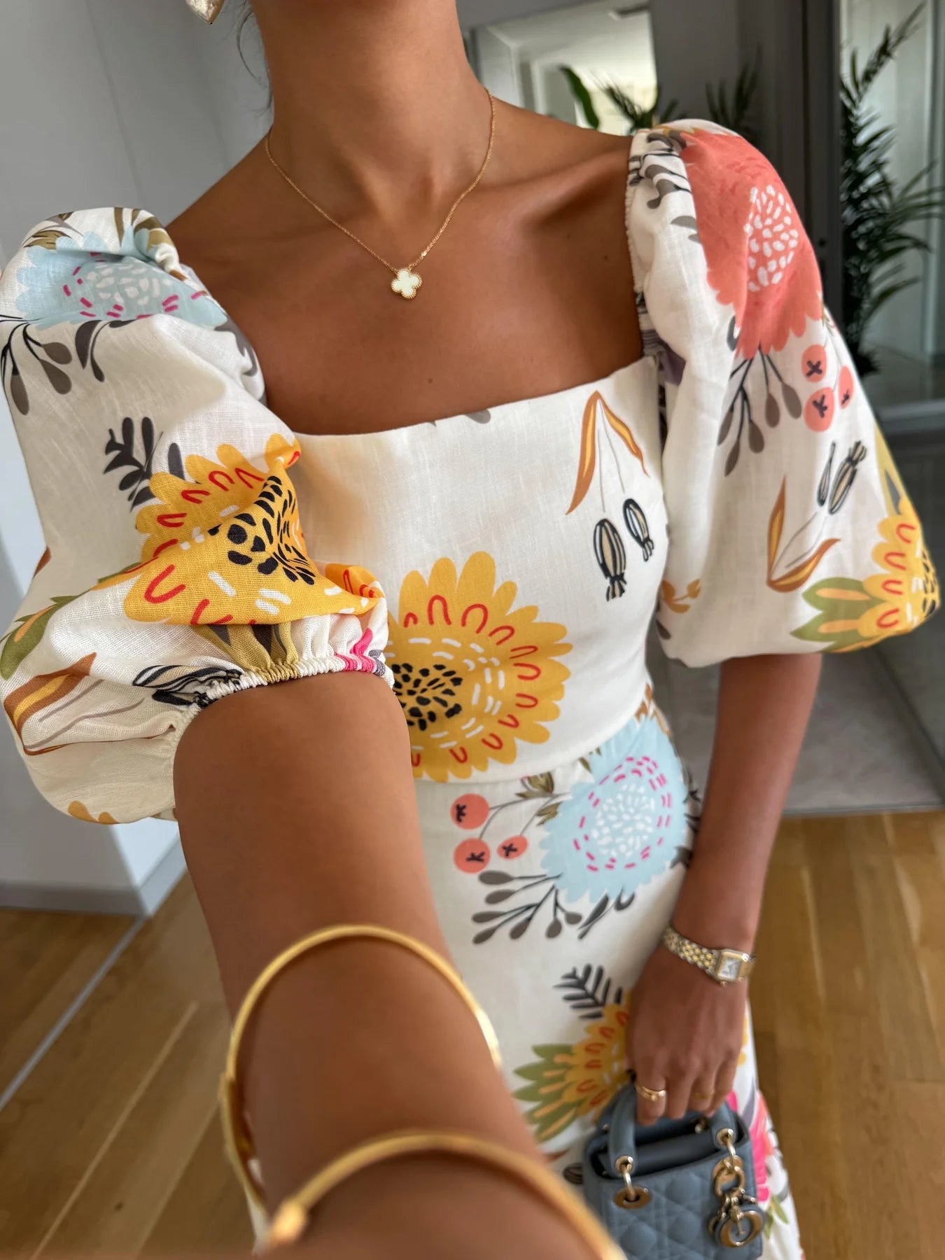 Amalia | Women’s Floral Square Neck Puff Sleeve Tiered Maxi Dress