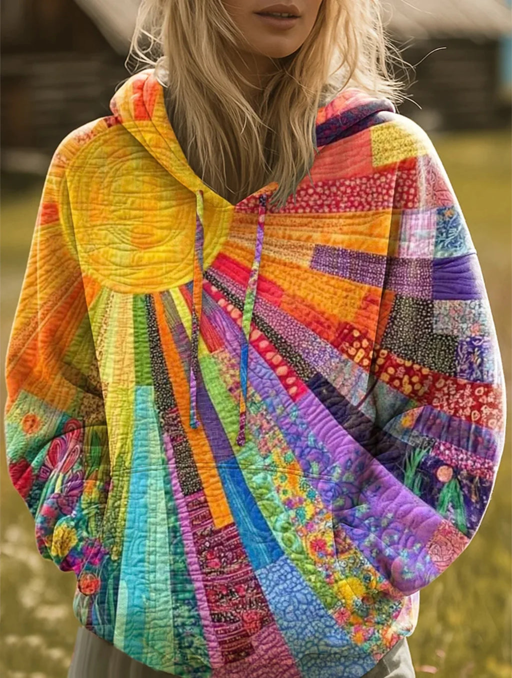 Amaliya | Women’s Multicolored Long Sleeve Drawstring Hoodie