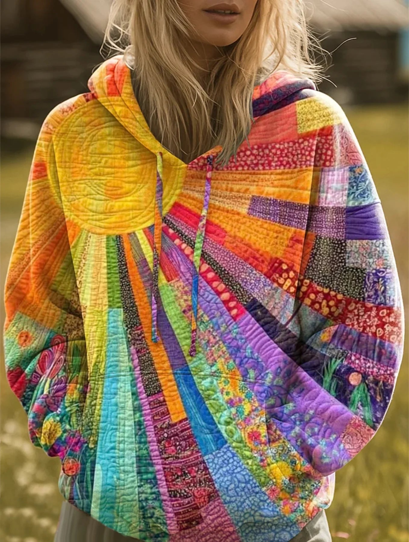Amaliya | Women’s Multicolored Long Sleeve Drawstring Hoodie