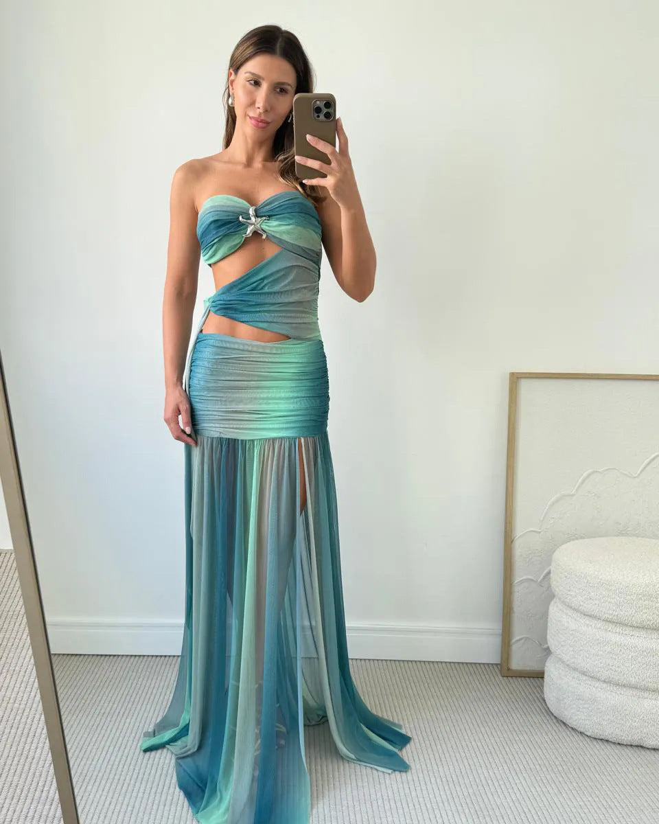 Amara | Women’s Flowy Cut Out Strapless Maxi Dress