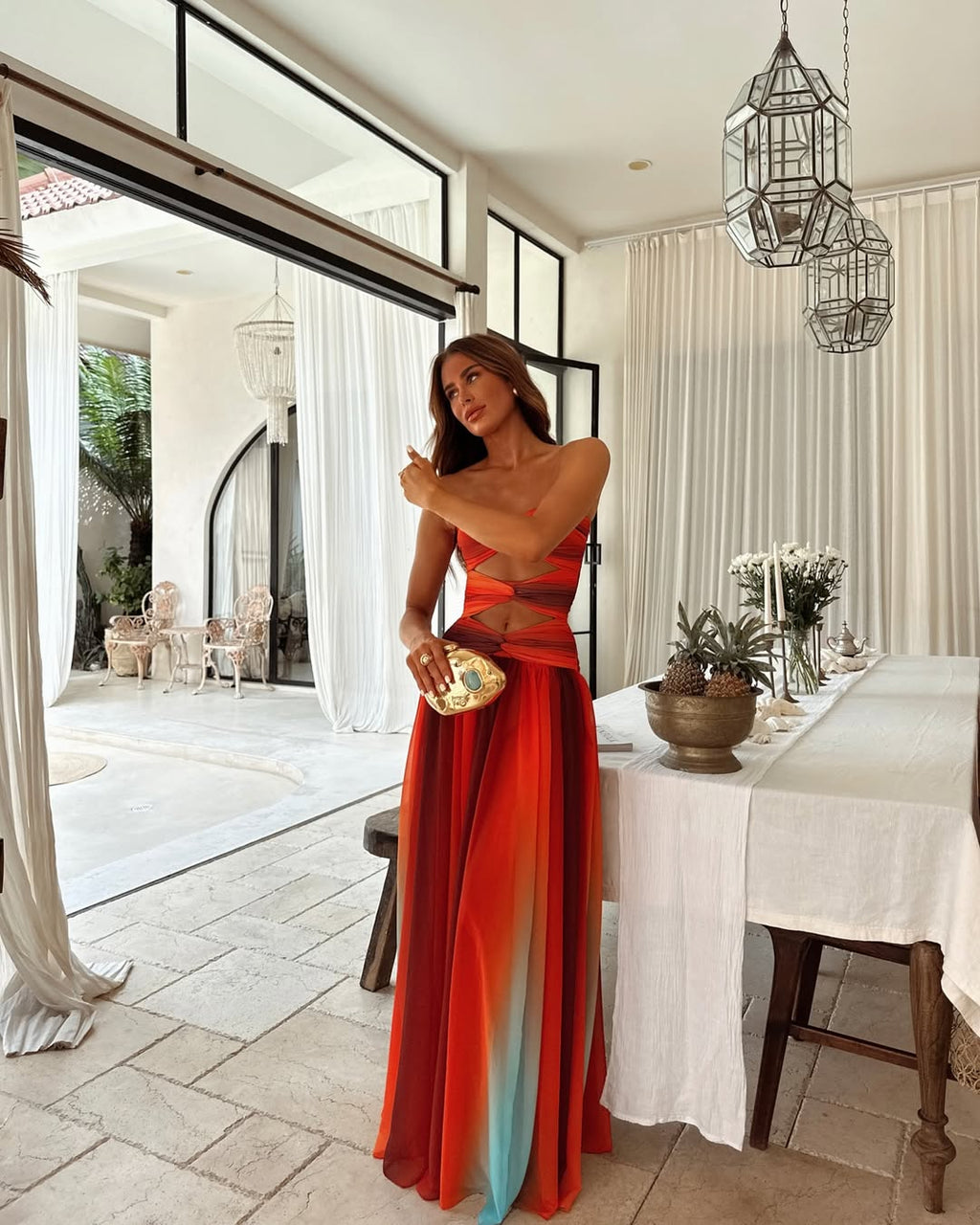 Amara | Women’s Flowy Cut Out Strapless Maxi Dress