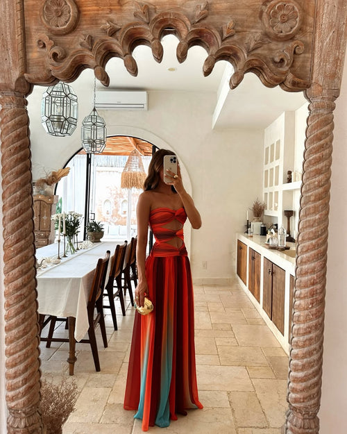 Amara | Women’s Flowy Cut Out Strapless Maxi Dress