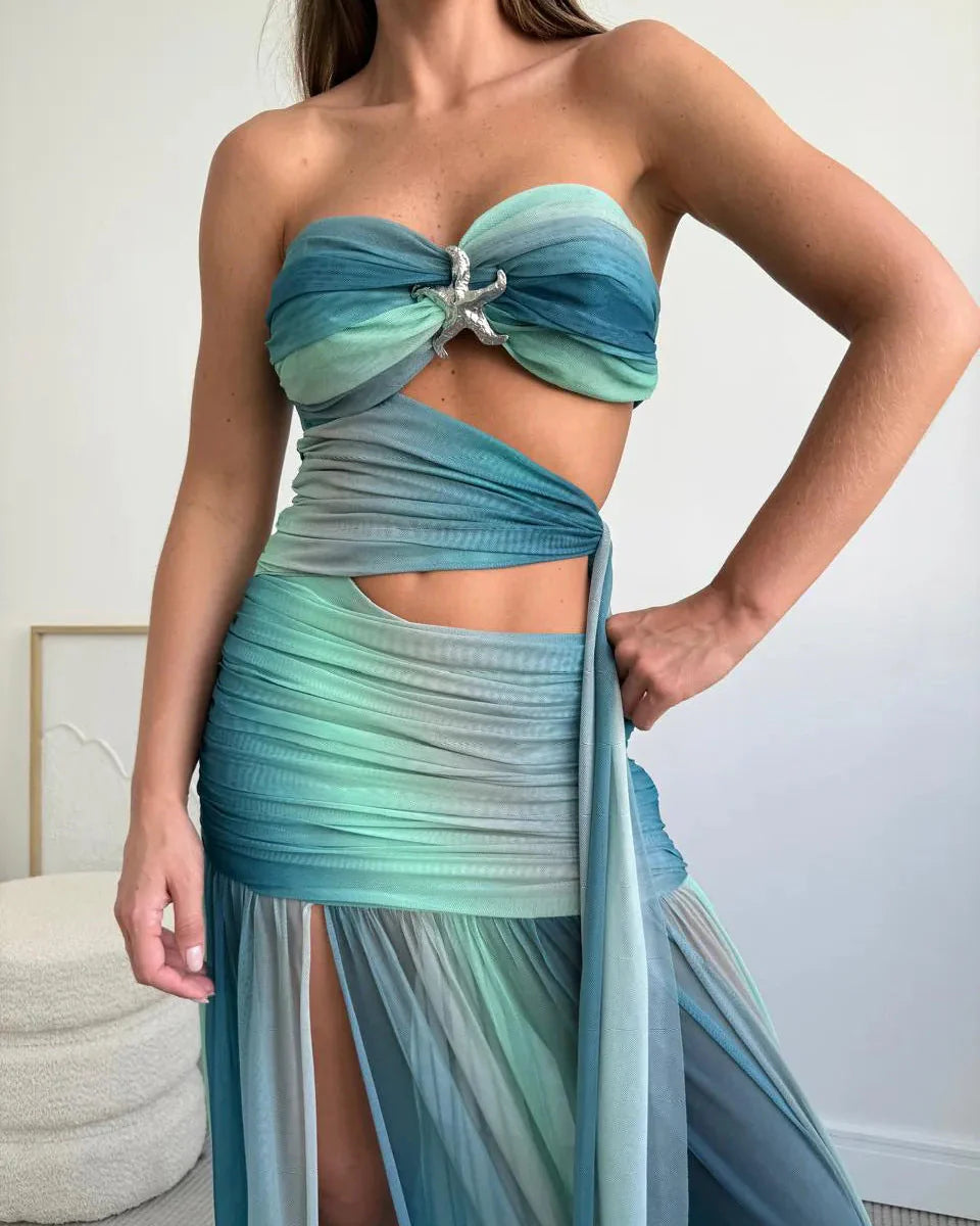 Amara | Women’s Flowy Cut Out Strapless Maxi Dress