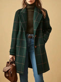 Amaya | Women's Notch Lapel Button Front Checked Pattern Coat