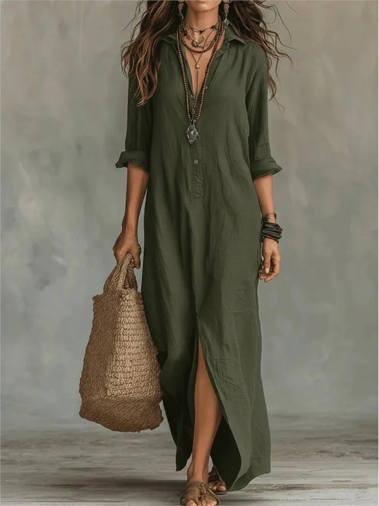Amber | Women's Long Sleeve V Neck Flowy Maxi Dress