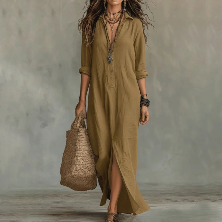 Amber | Women's Long Sleeve V Neck Flowy Maxi Dress