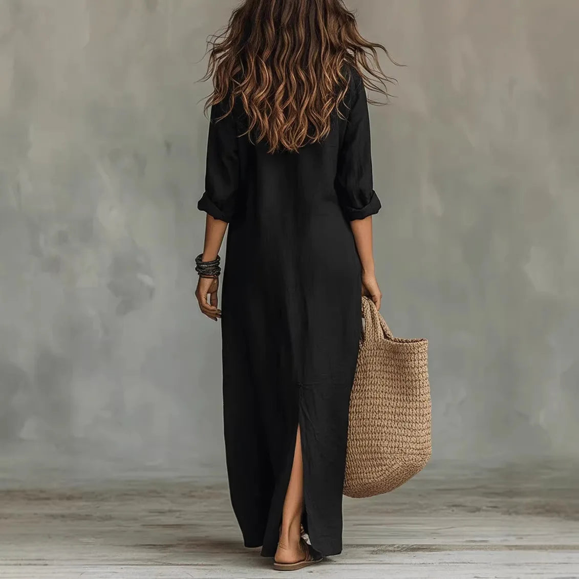 Amber | Women's Long Sleeve V Neck Flowy Maxi Dress