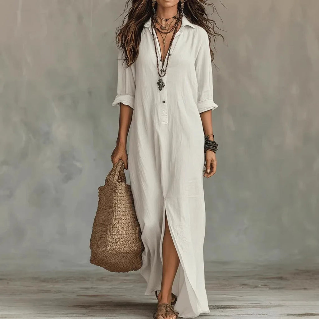 Amber | Women's Long Sleeve V Neck Flowy Maxi Dress