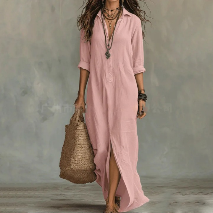 Amber | Women's Long Sleeve V Neck Flowy Maxi Dress