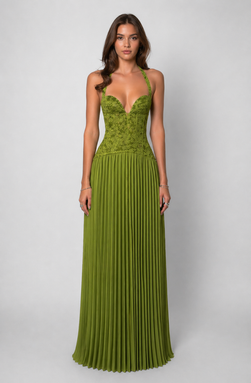 Amberly | Women’s Sleeveless Halter Neck Corset Wedding Guest Dress