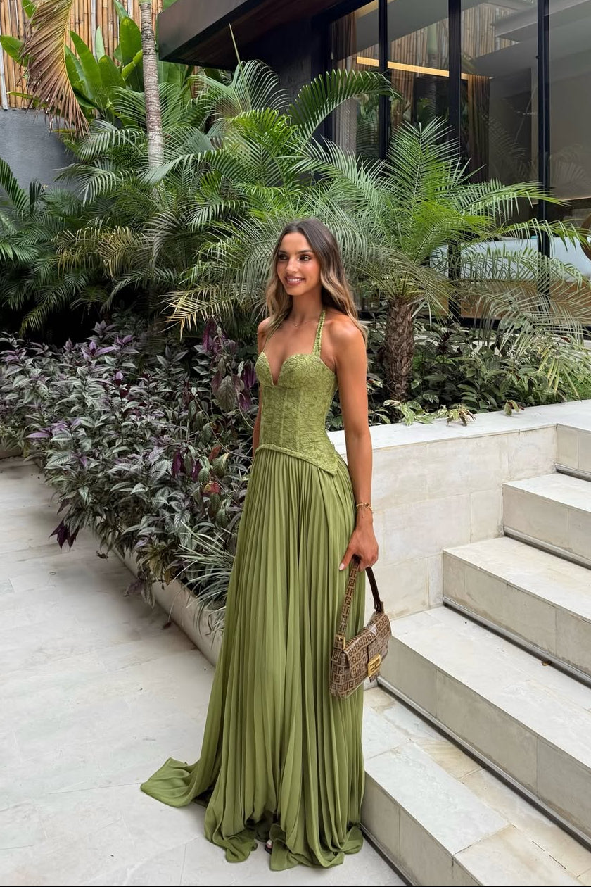 Amberly | Women’s Sleeveless Halter Neck Corset Wedding Guest Dress