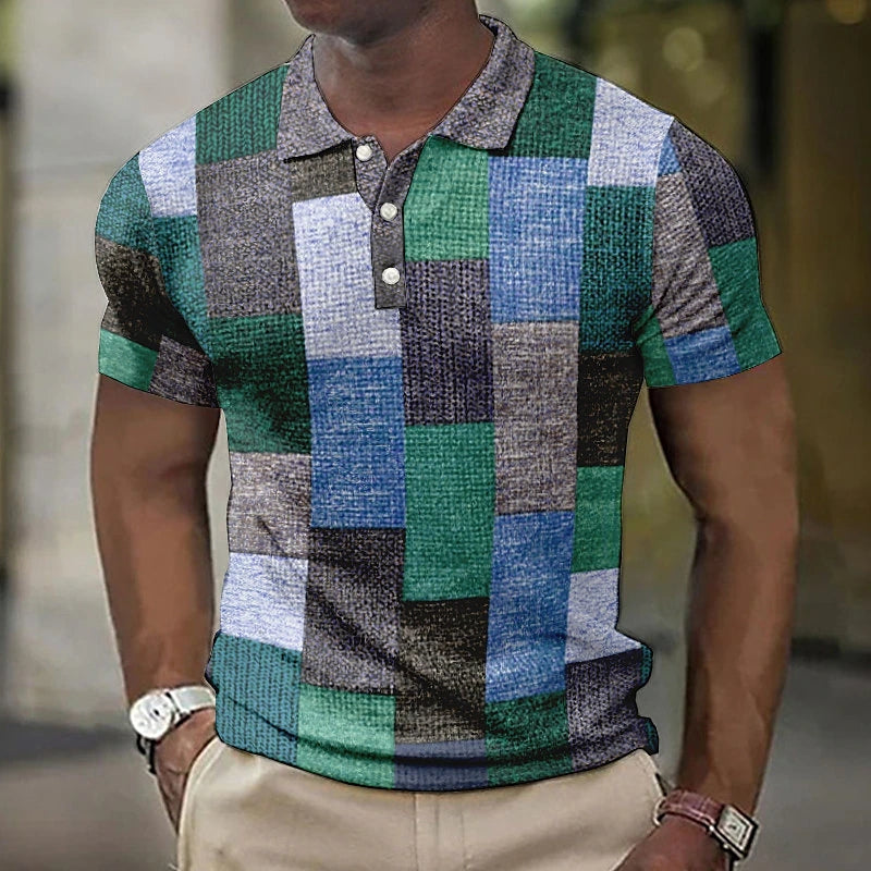 Ambrosio | Men's Colorblock Button Front Short Sleeve Polo Shirt