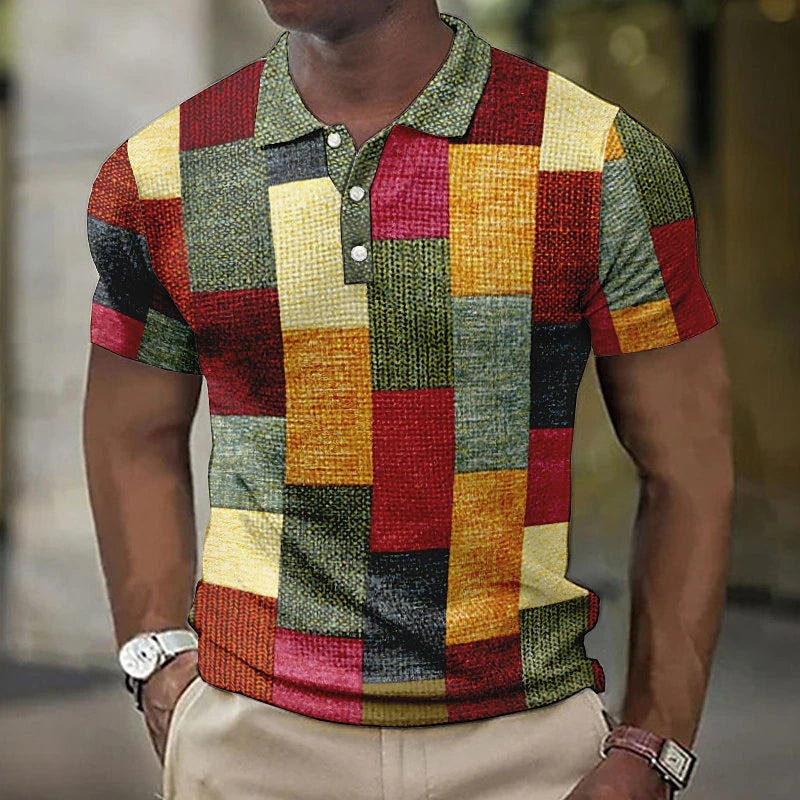 Ambrosio | Men's Colorblock Button Front Short Sleeve Polo Shirt