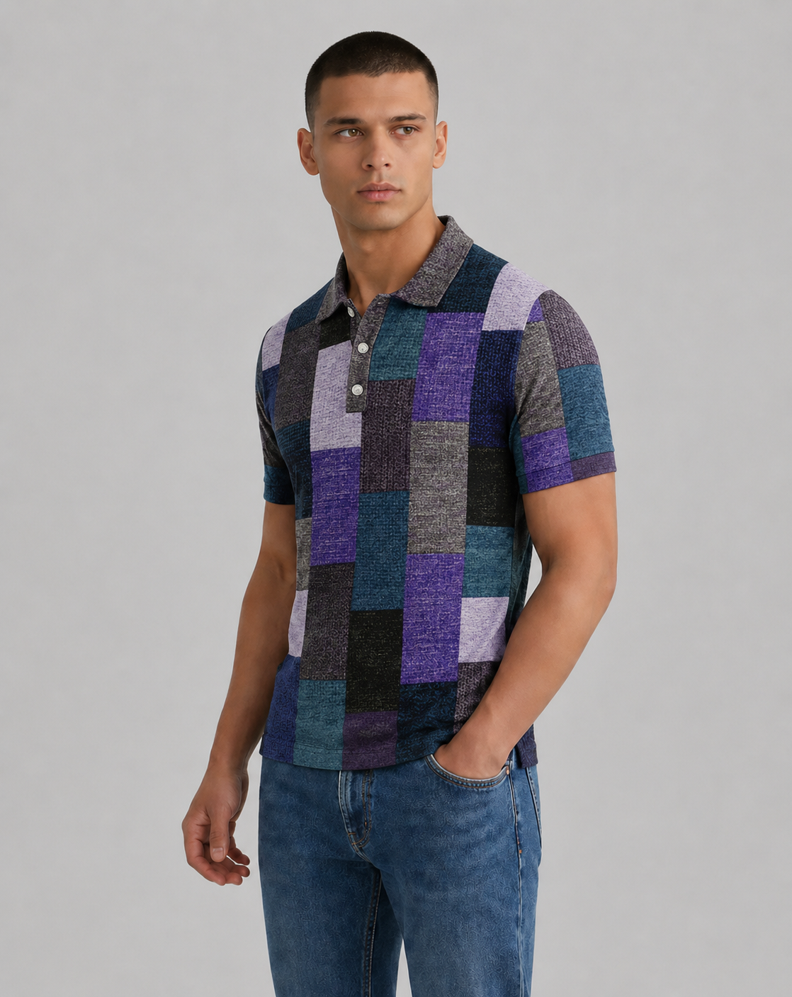 Ambrosio | Men's Colorblock Button Front Short Sleeve Polo Shirt
