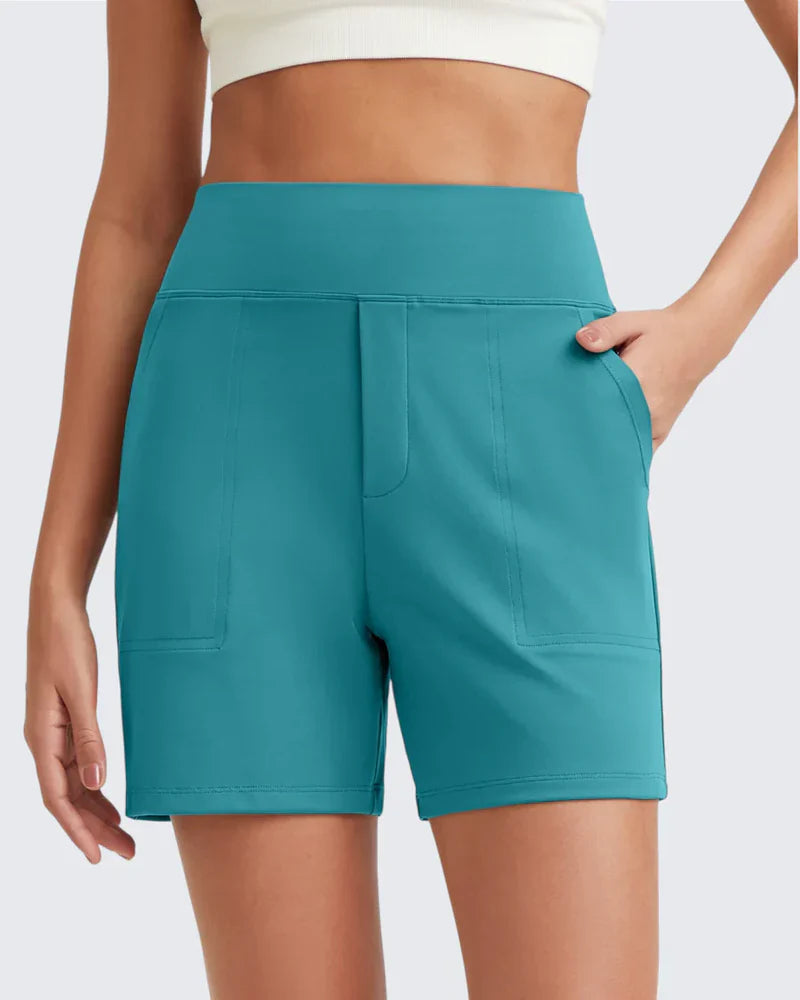 Amelie | Women's High Waist Side Pockets Mid Length Shorts