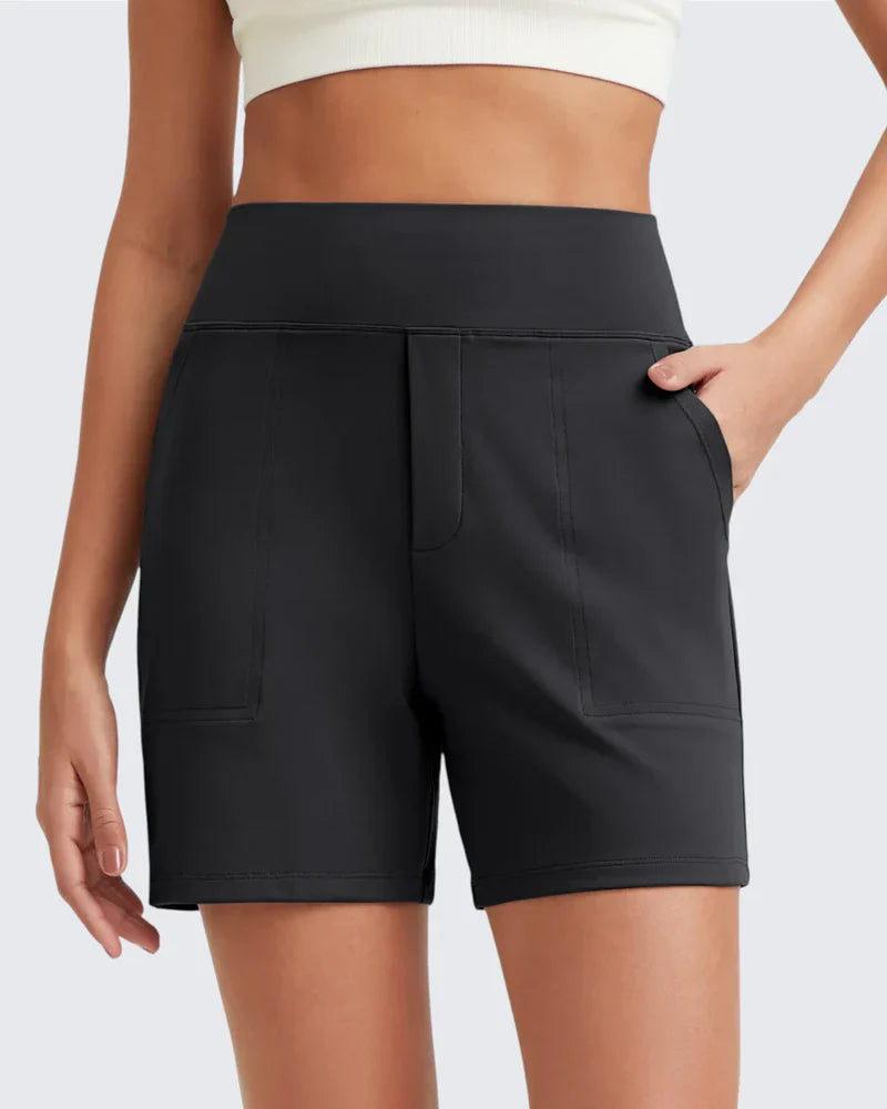 Amelie | Women's High Waist Side Pockets Mid Length Shorts