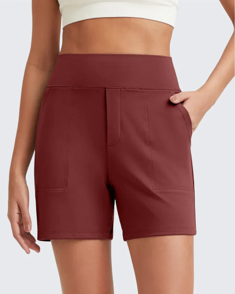 Amelie | Women's High Waist Side Pockets Mid Length Shorts