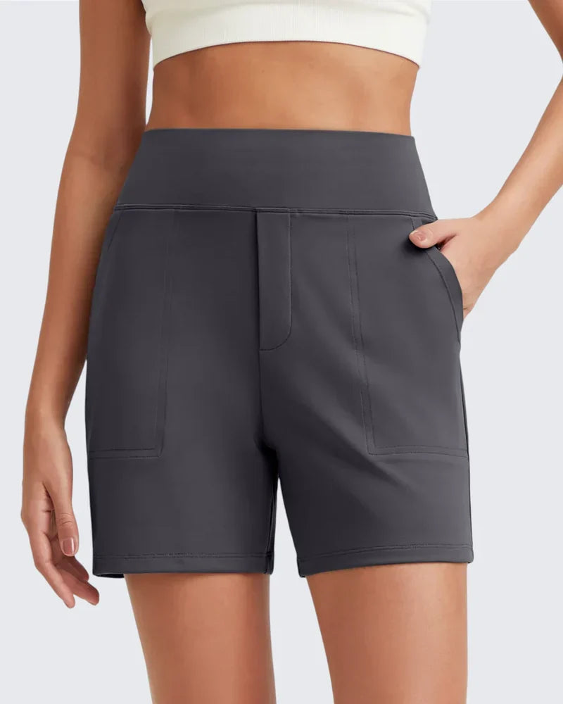 Amelie | Women's High Waist Side Pockets Mid Length Shorts