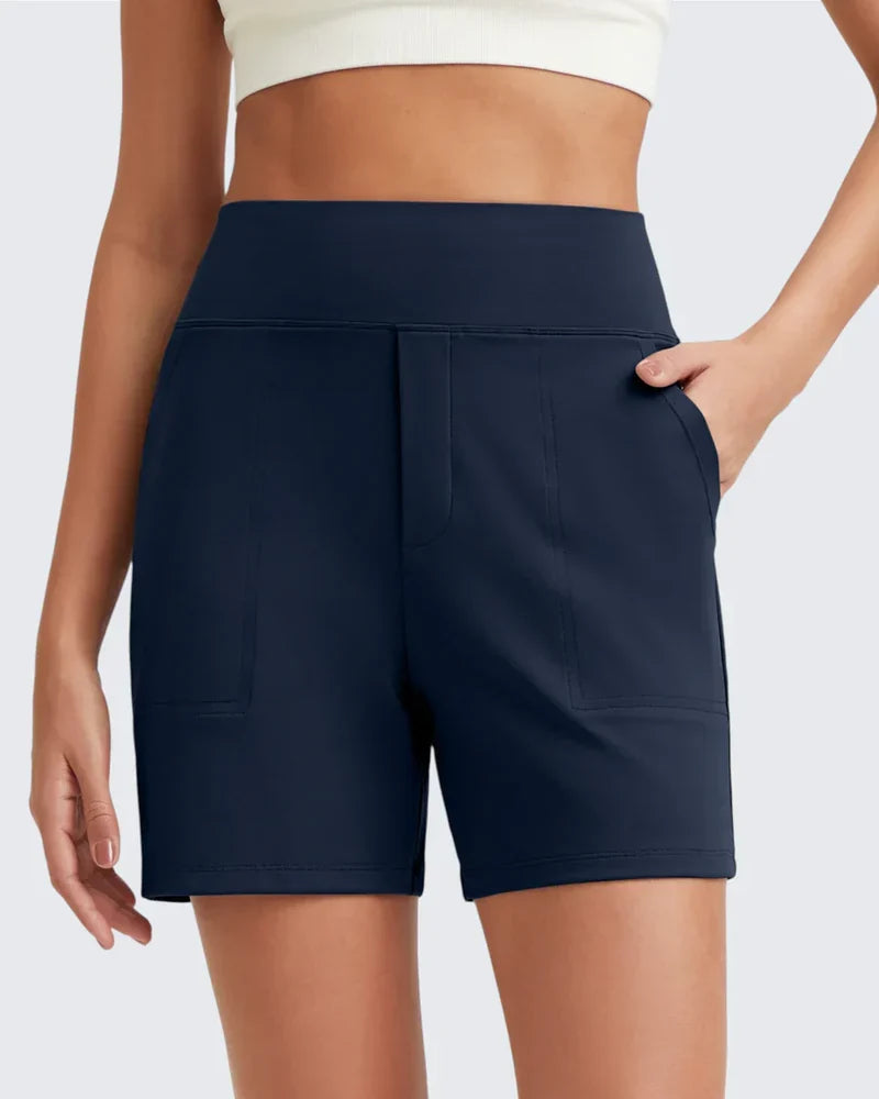 Amelie | Women's High Waist Side Pockets Mid Length Shorts