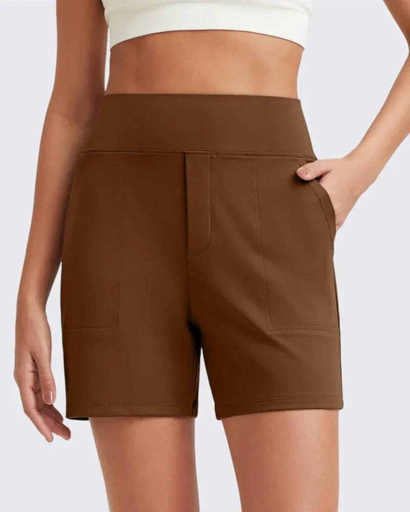 Amelie | Women's High Waist Side Pockets Mid Length Shorts