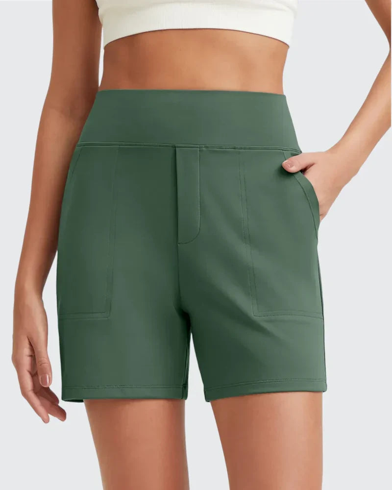 Amelie | Women's High Waist Side Pockets Mid Length Shorts