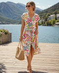 Amena | Women's V Neck Multicolor Dotted Knee Length Dress