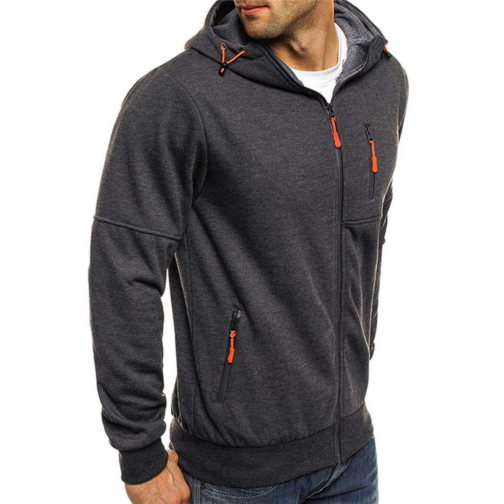Amerigo | Men's Slim Fit Zip Front Drawstring Hoodie