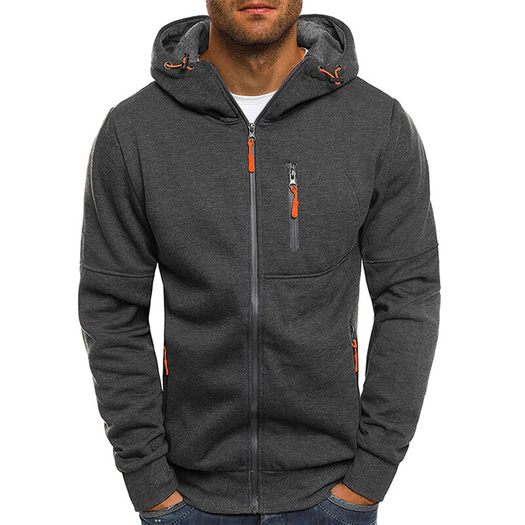 Amerigo | Men's Slim Fit Zip Front Drawstring Hoodie