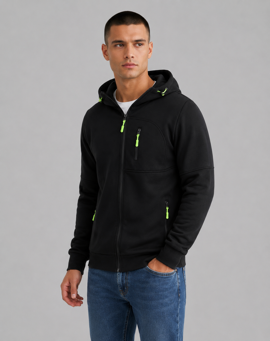Amerigo | Men's Slim Fit Zip Front Drawstring Hoodie