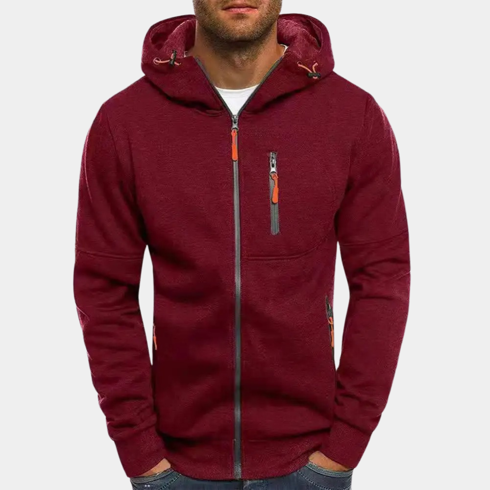 Amerigo | Men's Slim Fit Zip Front Drawstring Hoodie