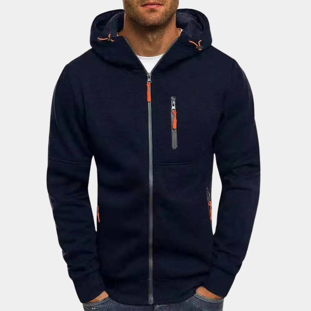 Amerigo | Men's Slim Fit Zip Front Drawstring Hoodie