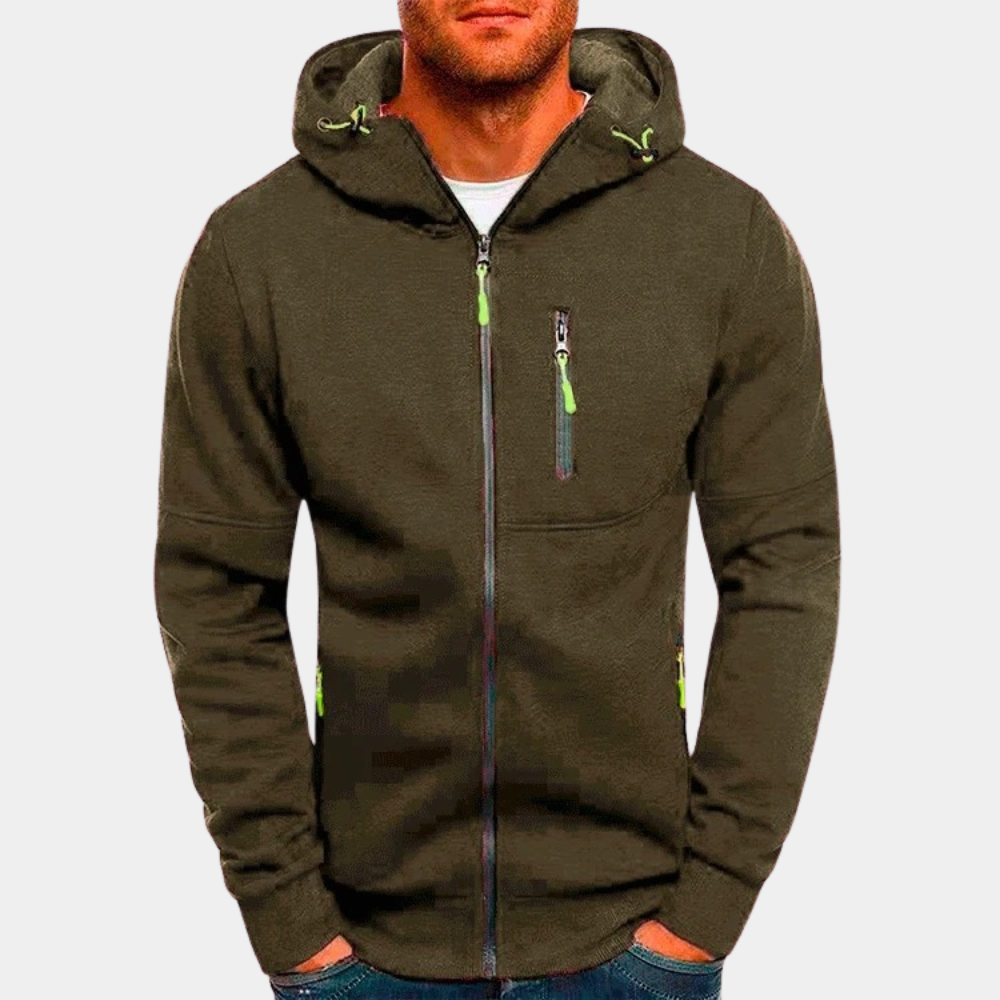 Amerigo | Men's Slim Fit Zip Front Drawstring Hoodie