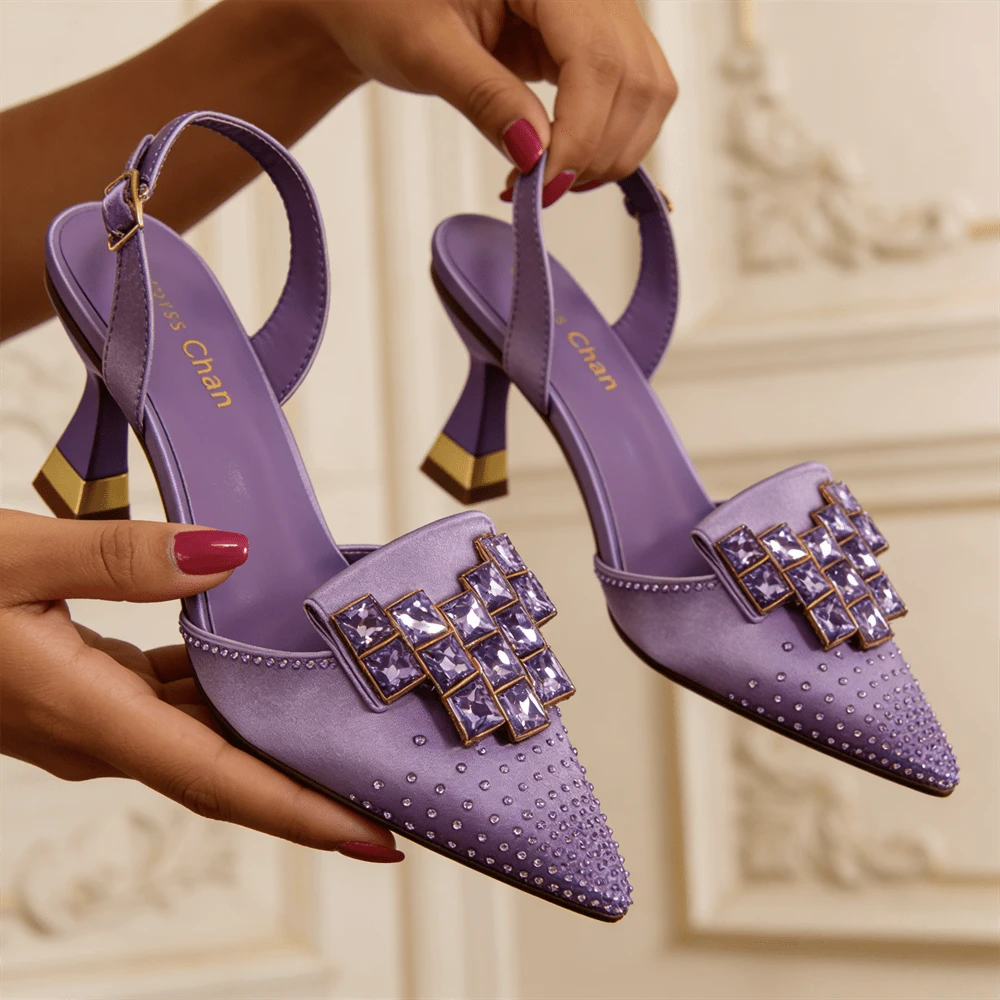 Amethyst | Women's Slingback Buckled Pointed Toe High Heels