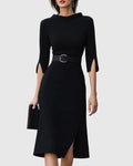 Amidala | Women’s Belted High Slit Bodycon Midi Dress