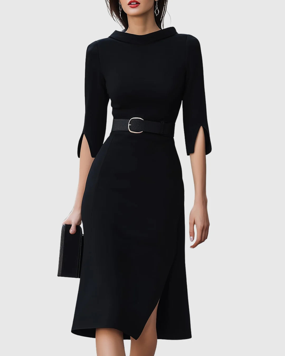 Amidala | Women’s Belted High Slit Bodycon Midi Dress