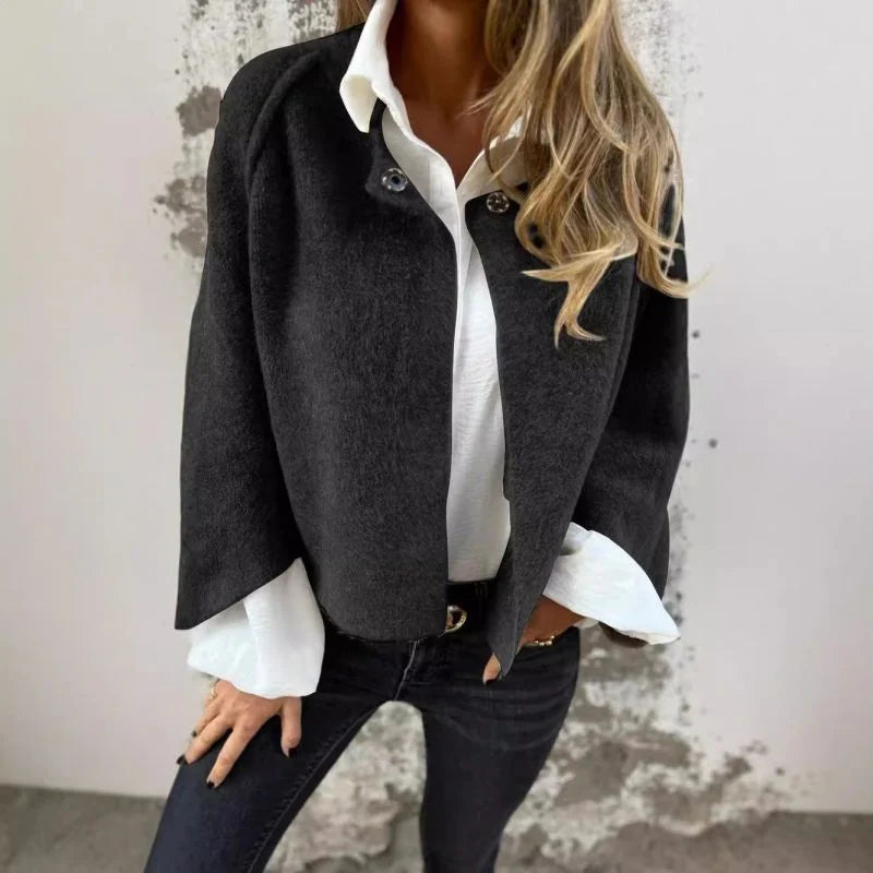 Amina | Women's Buttoned Collarless Long Sleeve Jacket