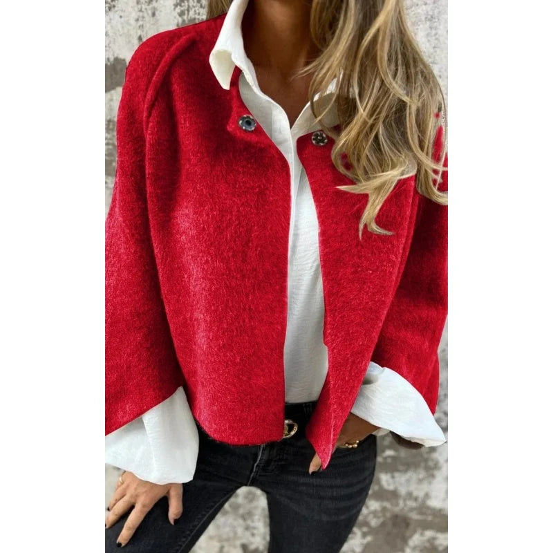 Amina | Women's Buttoned Collarless Long Sleeve Jacket