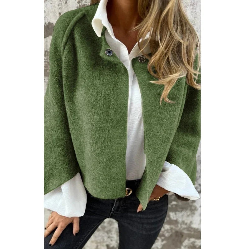 Amina | Women's Buttoned Collarless Long Sleeve Jacket