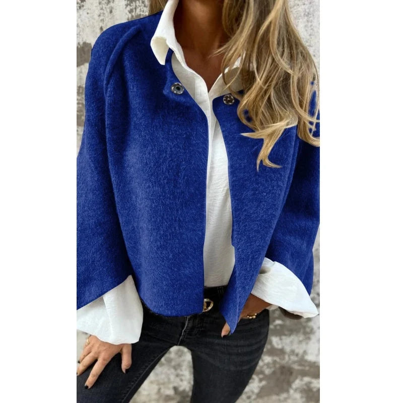 Amina | Women's Buttoned Collarless Long Sleeve Jacket