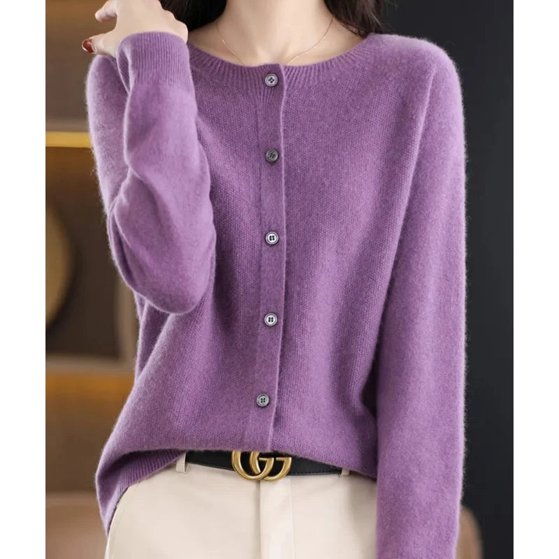 Aminata | Women's Button Front Crew Neck Cashmere Sweater
