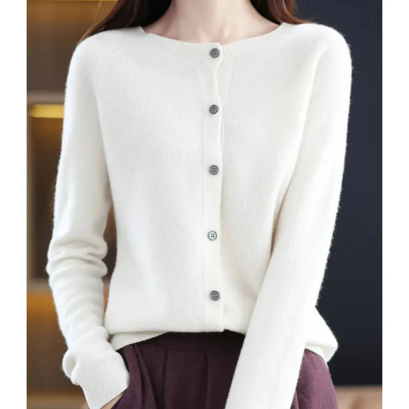 Aminata | Women's Button Front Crew Neck Cashmere Sweater